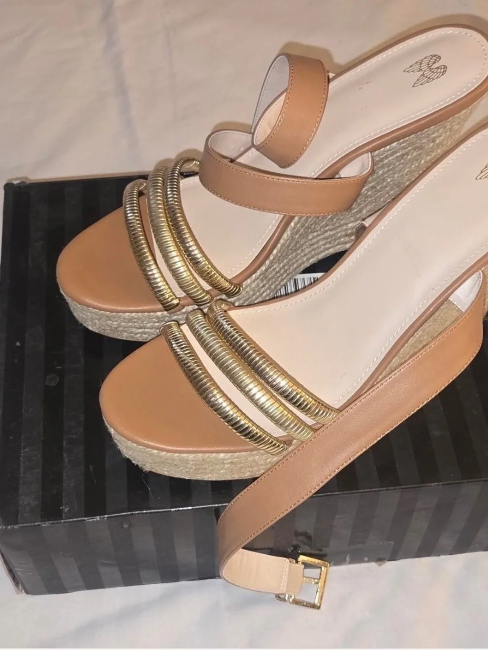 Victoria’s Secret- Wedge Espadrille Sandals in Tan with Gold Accent - BRAND NEW